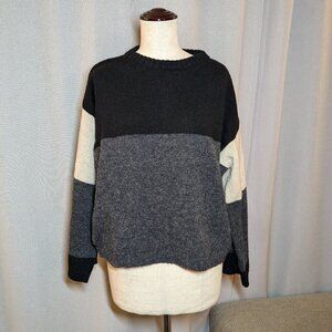 TOAST UK 100% Wool Sweater Black Striped Gray Small Medium